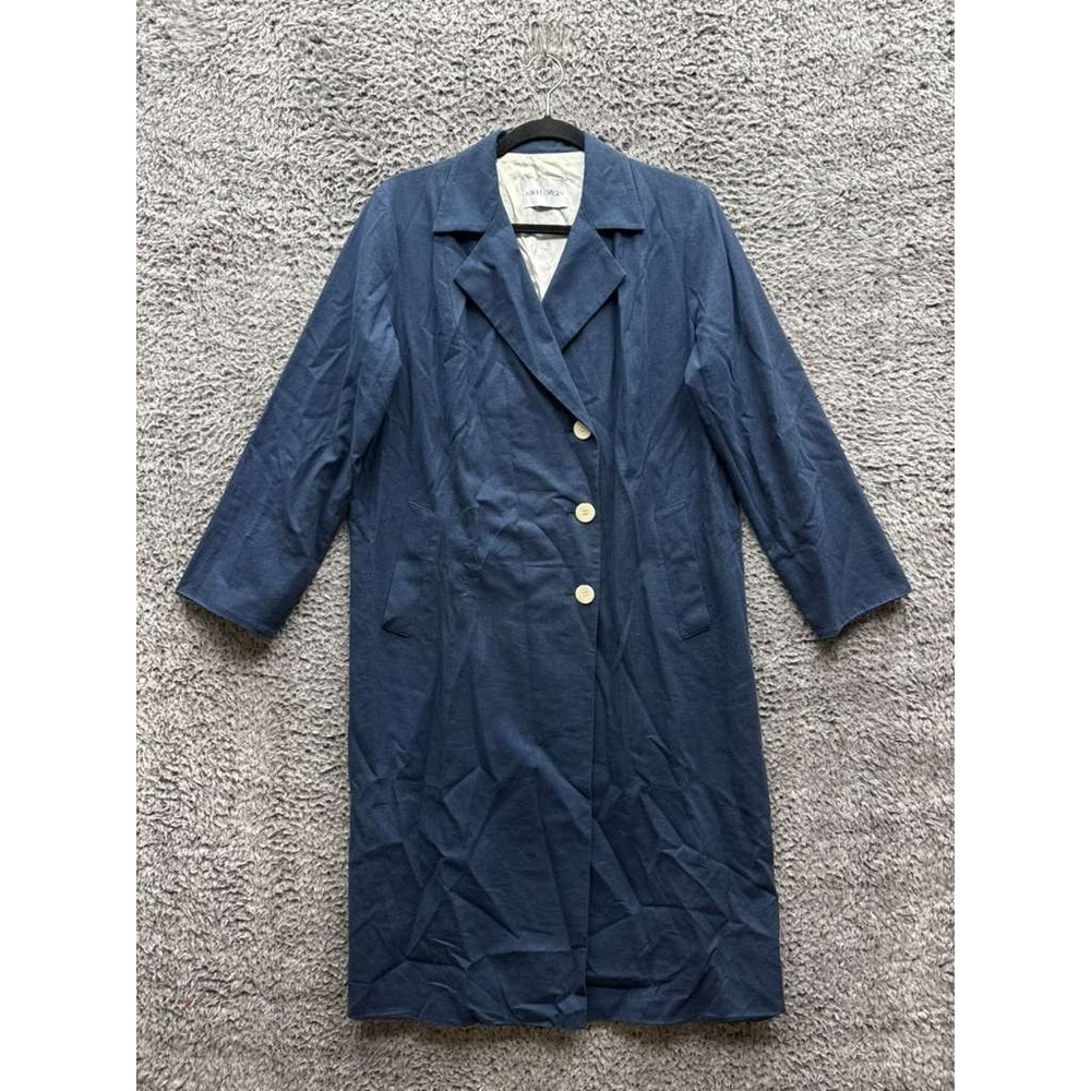 Nikki‎ Chasin Cotton-Linen Double-Breasted Trench Coat Navy Blue Womens Size M/L